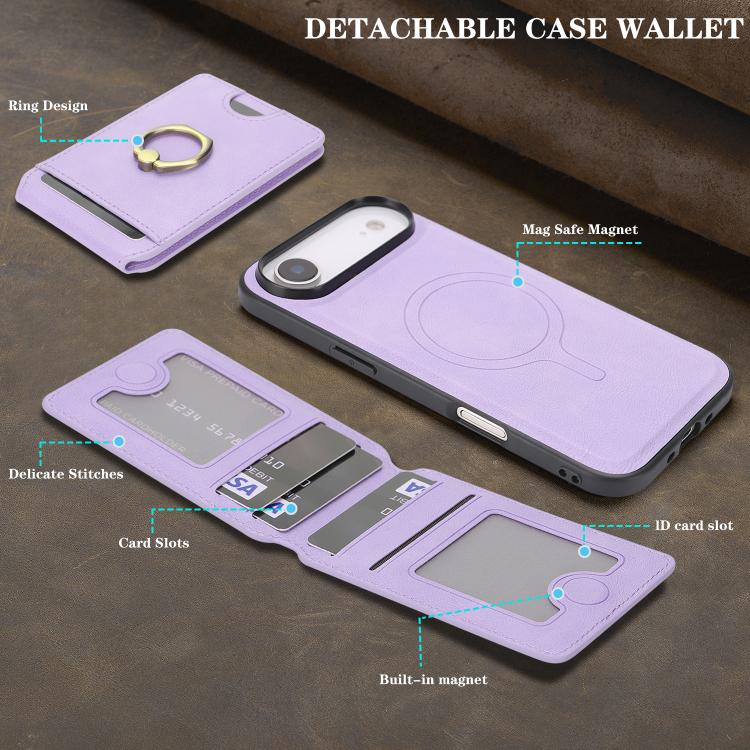 For iPhone Air Kalebol Strong MagSafe Ring Magnetic Card Bag Holder Leather Phone Case(Purple) by Kalebol