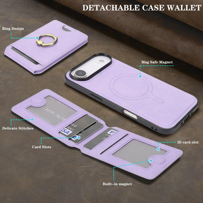 For iPhone Air Kalebol Strong MagSafe Ring Magnetic Card Bag Holder Leather Phone Case(Purple) by Kalebol