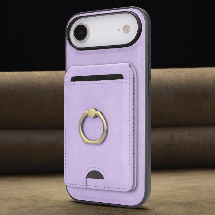 For iPhone Air Kalebol Strong MagSafe Ring Magnetic Card Bag Holder Leather Phone Case(Purple) by Kalebol