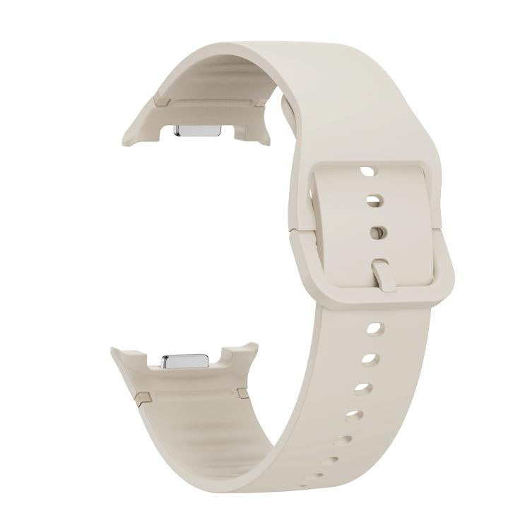 For Samsung Galaxy Watch8 / Watch8 Classic Solid Color Stitched Silicone Watch Band, Size:S(Beige) by bashfashion