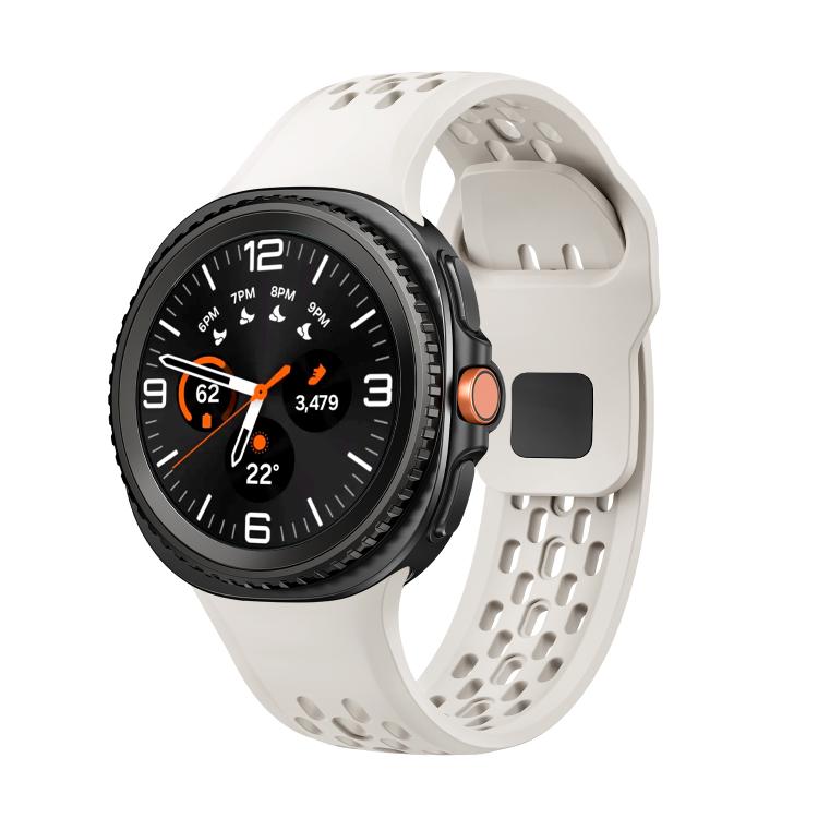 For Samsung Galaxy Watch8 / Watch8 Classic Hole Style Black Reverse Buckle Silicone Watch Band(Beige) by bashfashion