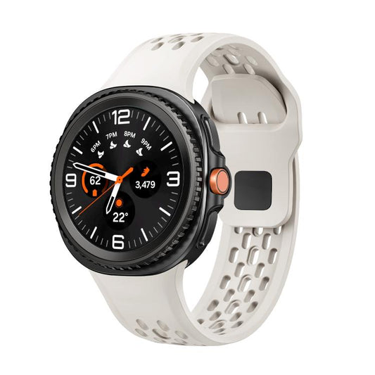 For Samsung Galaxy Watch8 / Watch8 Classic Hole Style Black Reverse Buckle Silicone Watch Band(Beige) by bashfashion