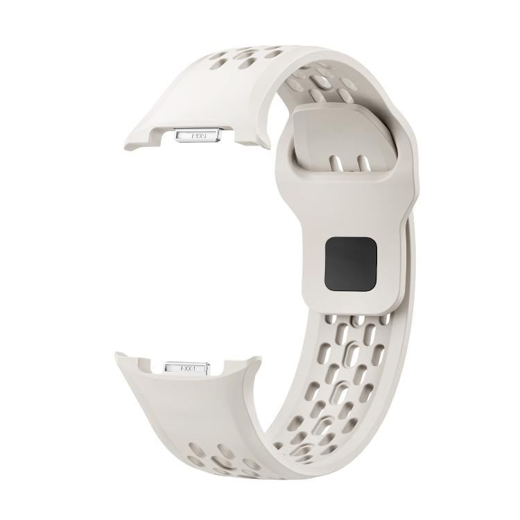 For Samsung Galaxy Watch8 / Watch8 Classic Hole Style Black Reverse Buckle Silicone Watch Band(Beige) by bashfashion