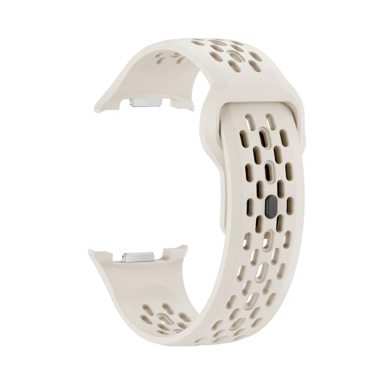 For Samsung Galaxy Watch8 / Watch8 Classic Hole Style Black Reverse Buckle Silicone Watch Band(Beige) by bashfashion