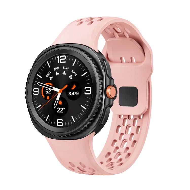 For Samsung Galaxy Watch8 / Watch8 Classic Hole Style Black Reverse Buckle Silicone Watch Band(Pink) by bashfashion