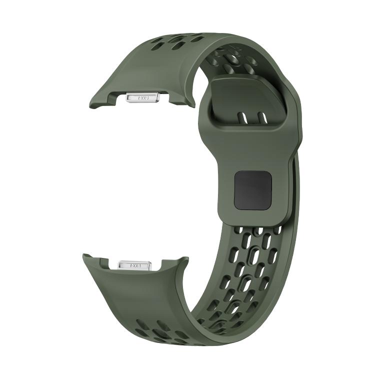 For Samsung Galaxy Watch8 / Watch8 Classic Hole Style Black Reverse Buckle Silicone Watch Band(Army Green) by bashfashion