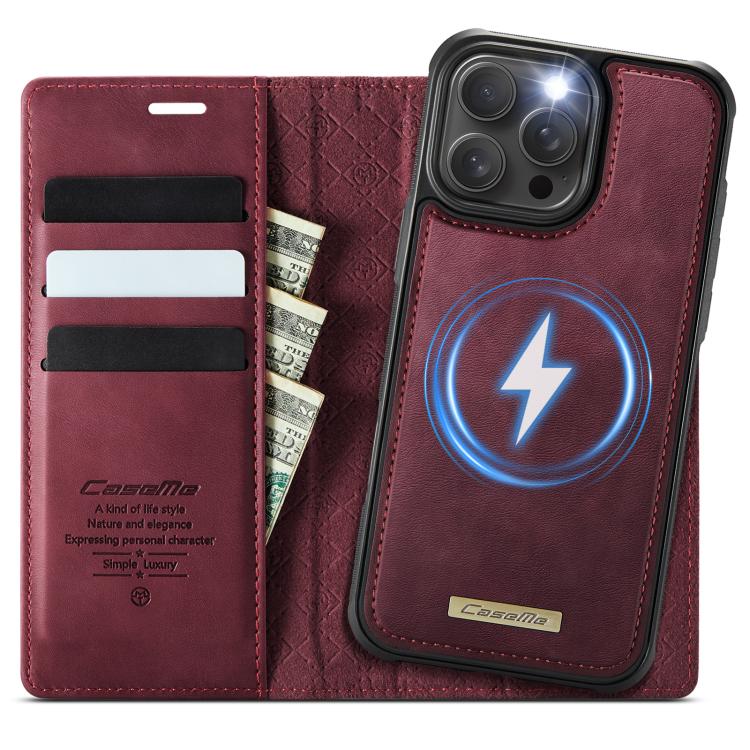 For iPhone 16 Pro Max CaseMe C49 MagSafe RFID Blocking Detachable Wallet Leather Phone Case(Red) by CaseMe