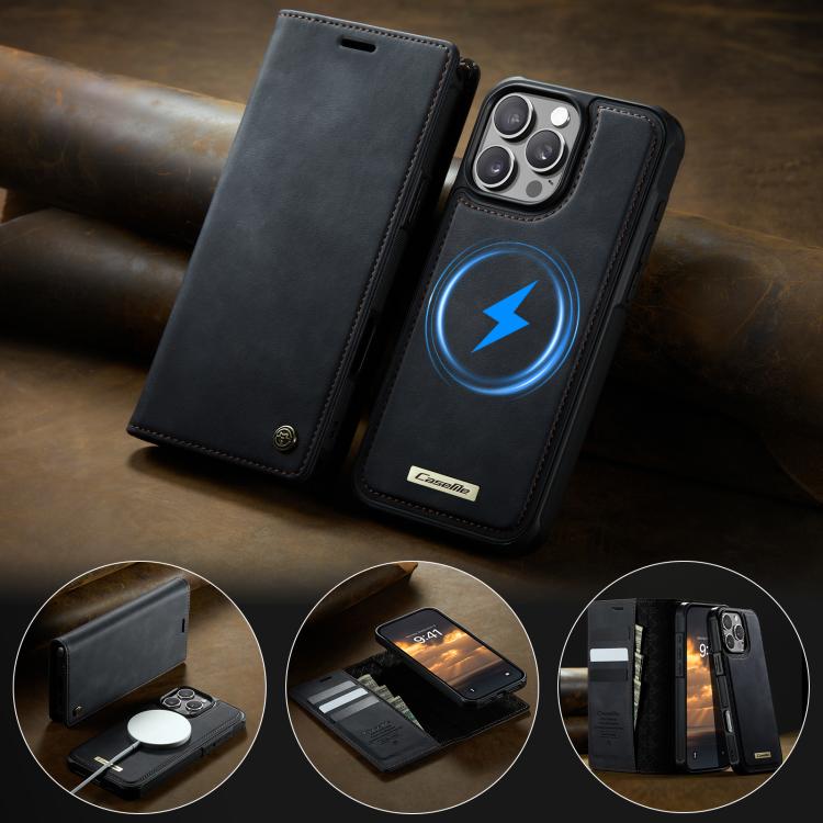 For iPhone 16 Pro Max CaseMe C49 MagSafe RFID Blocking Detachable Wallet Leather Phone Case(Black) by CaseMe