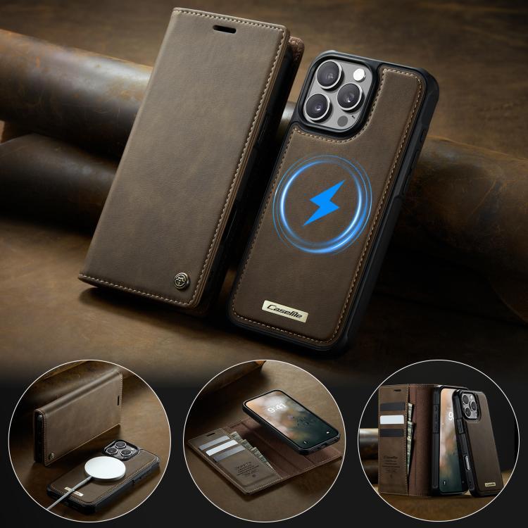 For iPhone 16 Pro Max CaseMe C49 MagSafe RFID Blocking Detachable Wallet Leather Phone Case(Coffee) by CaseMe