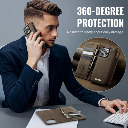 For iPhone 16 Pro Max CaseMe C49 MagSafe RFID Blocking Detachable Wallet Leather Phone Case(Coffee) by CaseMe