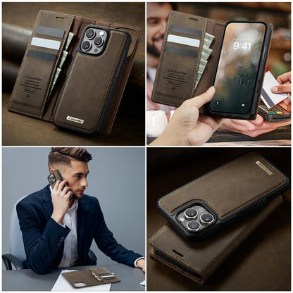 For iPhone 16 Pro Max CaseMe C49 MagSafe RFID Blocking Detachable Wallet Leather Phone Case(Coffee) by CaseMe