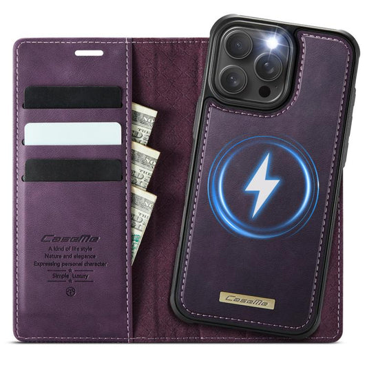 For iPhone 16 Pro Max CaseMe C49 MagSafe RFID Blocking Detachable Wallet Leather Phone Case(Purple) by CaseMe