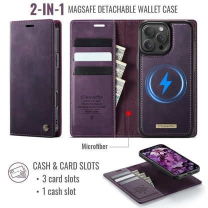 For iPhone 16 Pro Max CaseMe C49 MagSafe RFID Blocking Detachable Wallet Leather Phone Case(Purple) by CaseMe