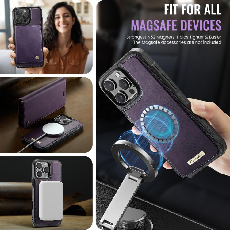 For iPhone 16 Pro Max CaseMe C49 MagSafe RFID Blocking Detachable Wallet Leather Phone Case(Purple) by CaseMe