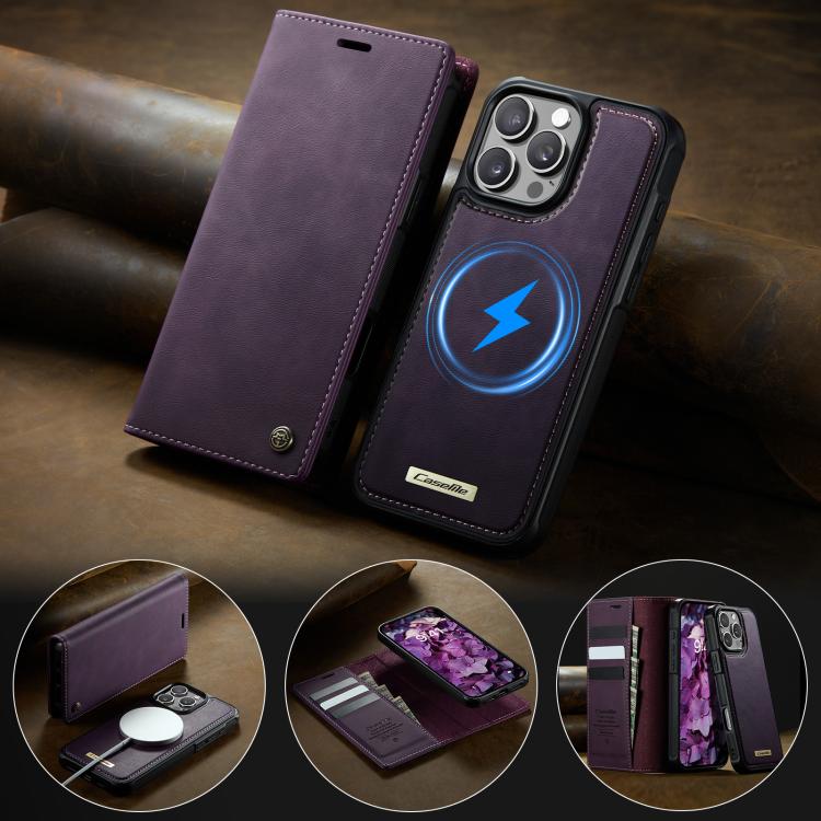 For iPhone 16 Pro Max CaseMe C49 MagSafe RFID Blocking Detachable Wallet Leather Phone Case(Purple) by CaseMe