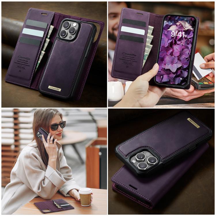 For iPhone 16 Pro Max CaseMe C49 MagSafe RFID Blocking Detachable Wallet Leather Phone Case(Purple) by CaseMe