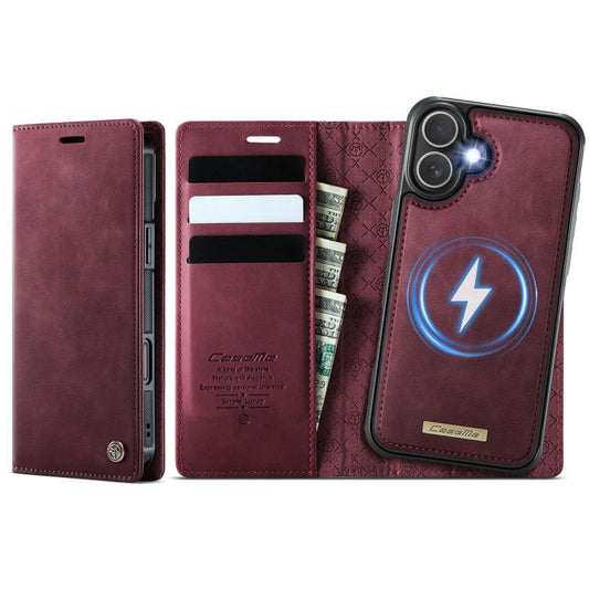 For iPhone 16 CaseMe C49 MagSafe RFID Blocking Detachable Wallet Leather Phone Case(Red) by CaseMe