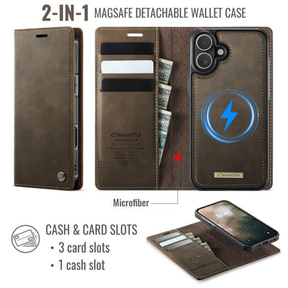 For iPhone 16 CaseMe C49 MagSafe RFID Blocking Detachable Wallet Leather Phone Case(Coffee) by CaseMe