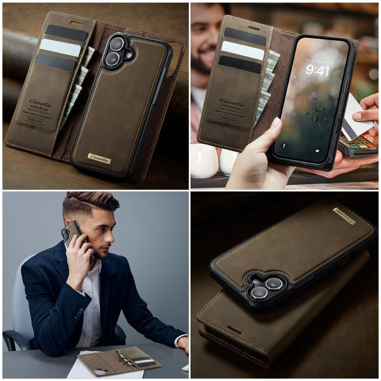 For iPhone 16 CaseMe C49 MagSafe RFID Blocking Detachable Wallet Leather Phone Case(Coffee) by CaseMe