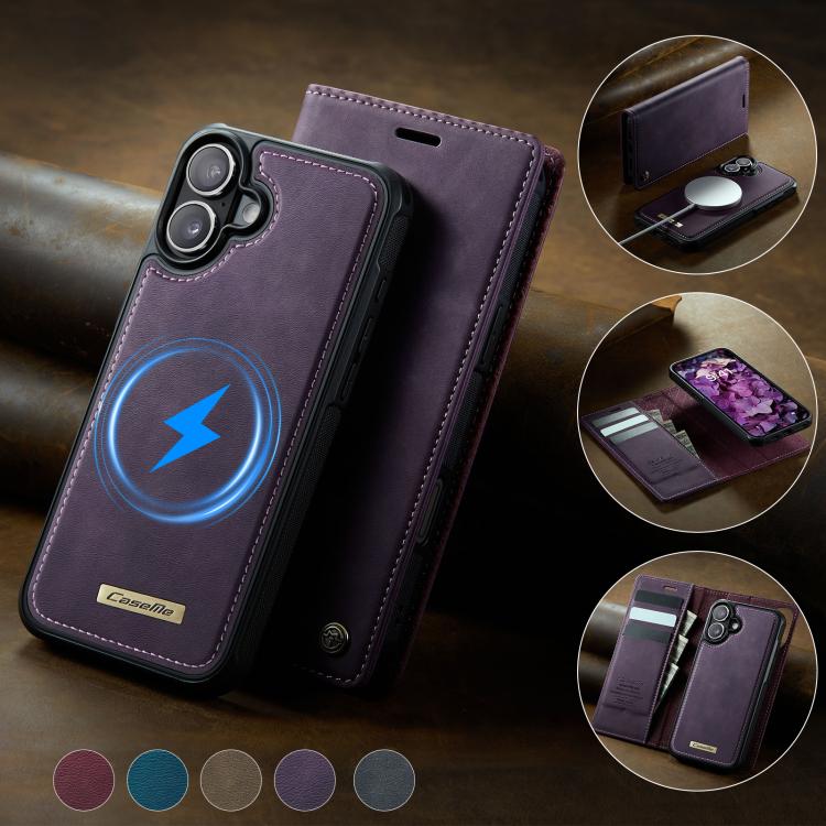 For iPhone 16 CaseMe C49 MagSafe RFID Blocking Detachable Wallet Leather Phone Case(Purple) by CaseMe