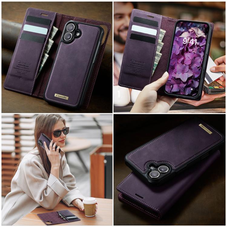 For iPhone 16 CaseMe C49 MagSafe RFID Blocking Detachable Wallet Leather Phone Case(Purple) by CaseMe