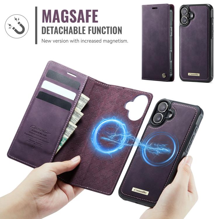 For iPhone 16 CaseMe C49 MagSafe RFID Blocking Detachable Wallet Leather Phone Case(Purple) by CaseMe