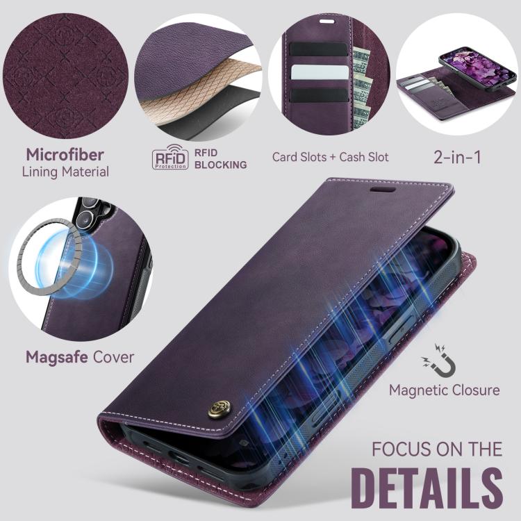 For iPhone 16 CaseMe C49 MagSafe RFID Blocking Detachable Wallet Leather Phone Case(Purple) by CaseMe