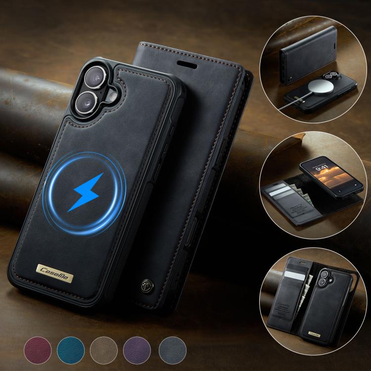 For iPhone 16 Plus CaseMe C49 MagSafe RFID Blocking Detachable Wallet Leather Phone Case(Black) by CaseMe