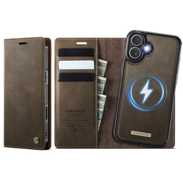 For iPhone 16 Plus CaseMe C49 MagSafe RFID Blocking Detachable Wallet Leather Phone Case(Coffee) by CaseMe