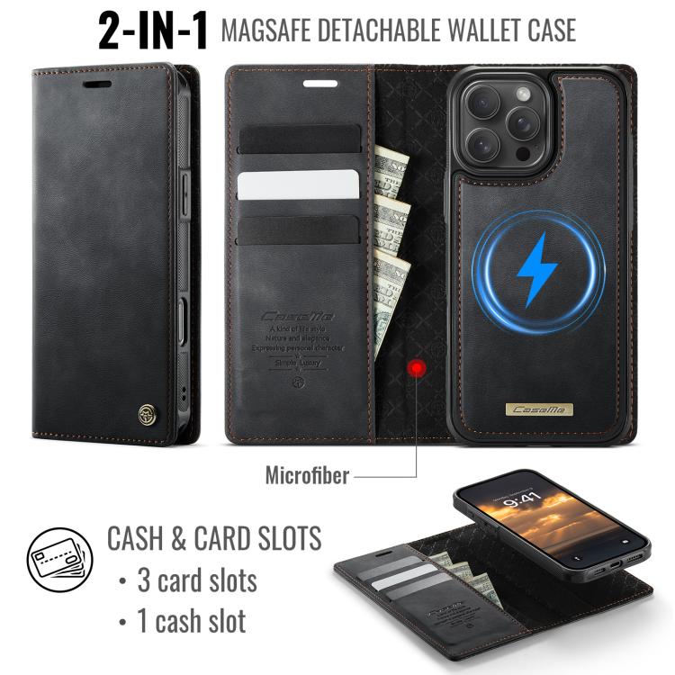 For iPhone 16 Pro CaseMe C49 MagSafe RFID Blocking Detachable Wallet Leather Phone Case(Black) by CaseMe