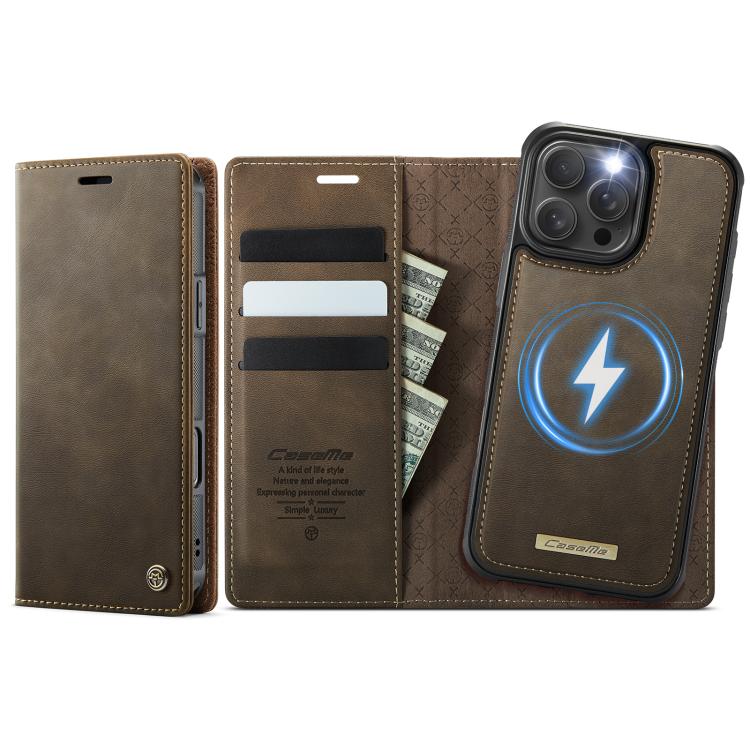 For iPhone 16 Pro CaseMe C49 MagSafe RFID Blocking Detachable Wallet Leather Phone Case(Coffee) by CaseMe