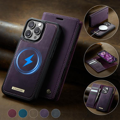 For iPhone 16 Pro CaseMe C49 MagSafe RFID Blocking Detachable Wallet Leather Phone Case(Purple) by CaseMe