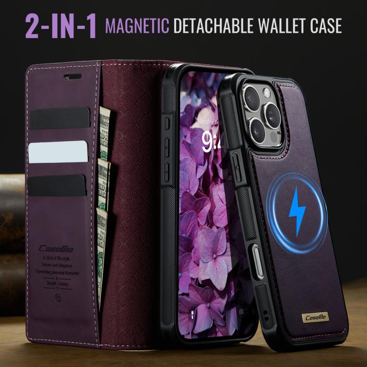 For iPhone 16 Pro CaseMe C49 MagSafe RFID Blocking Detachable Wallet Leather Phone Case(Purple) by CaseMe