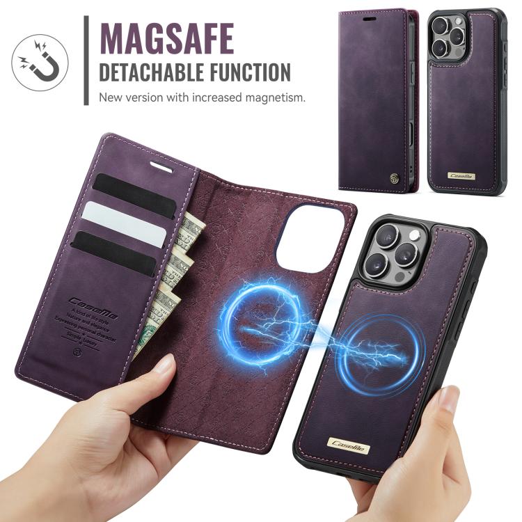 For iPhone 16 Pro CaseMe C49 MagSafe RFID Blocking Detachable Wallet Leather Phone Case(Purple) by CaseMe