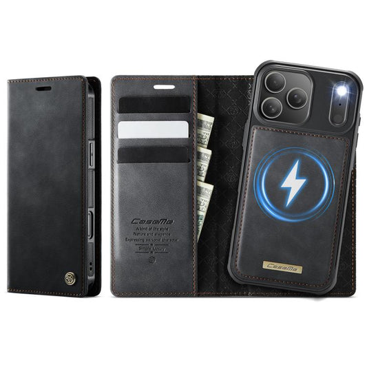 For iPhone 17 Pro Max CaseMe C49 MagSafe RFID Blocking Detachable Wallet Leather Phone Case(Black) by CaseMe