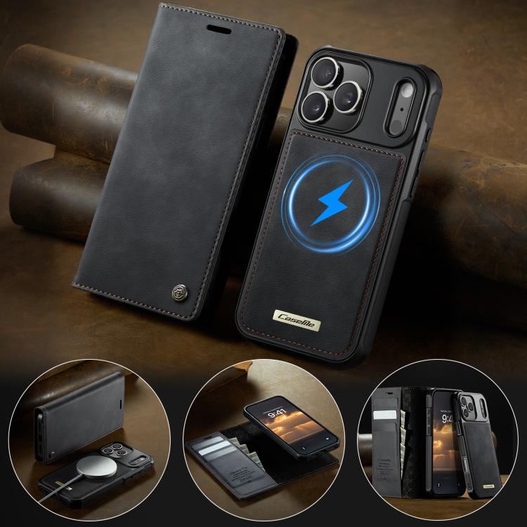 For iPhone 17 Pro Max CaseMe C49 MagSafe RFID Blocking Detachable Wallet Leather Phone Case(Black) by CaseMe