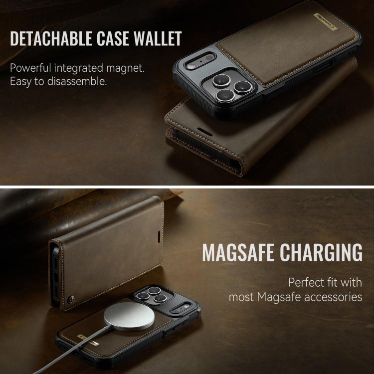 For iPhone 17 Pro Max CaseMe C49 MagSafe RFID Blocking Detachable Wallet Leather Phone Case(Coffee) by CaseMe