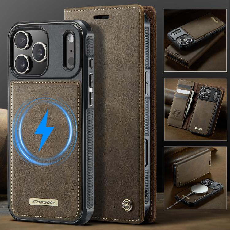 For iPhone 17 Pro Max CaseMe C49 MagSafe RFID Blocking Detachable Wallet Leather Phone Case(Coffee) by CaseMe