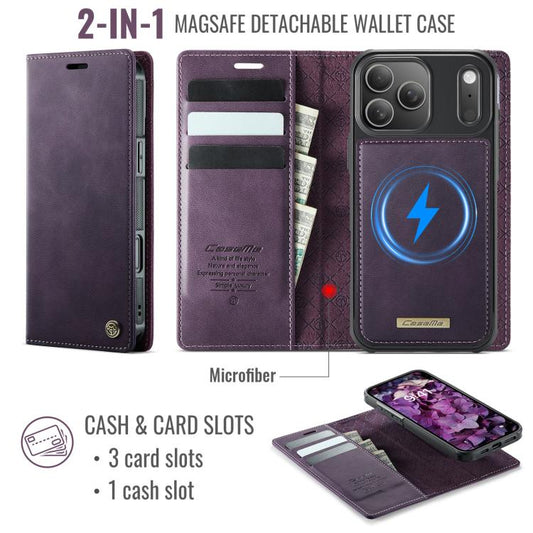 For iPhone 17 Pro Max CaseMe C49 MagSafe RFID Blocking Detachable Wallet Leather Phone Case(Purple) by CaseMe