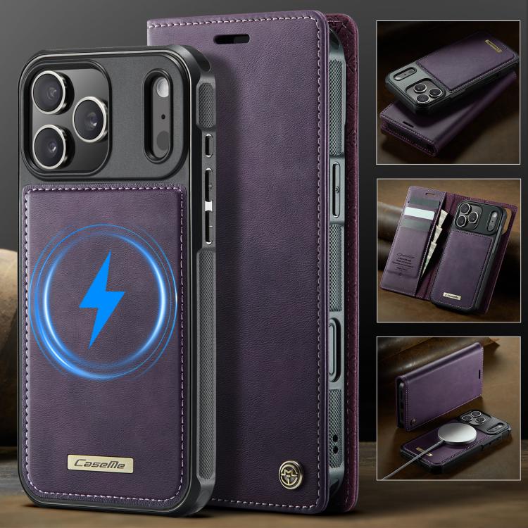 For iPhone 17 Pro Max CaseMe C49 MagSafe RFID Blocking Detachable Wallet Leather Phone Case(Purple) by CaseMe