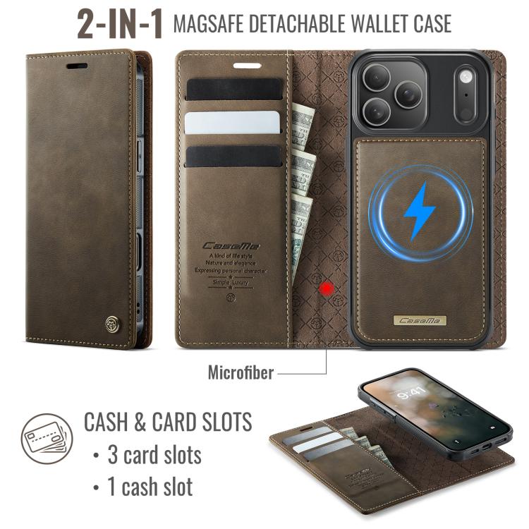 For iPhone 17 Pro CaseMe C49 MagSafe RFID Blocking Detachable Wallet Leather Phone Case(Coffee) by CaseMe