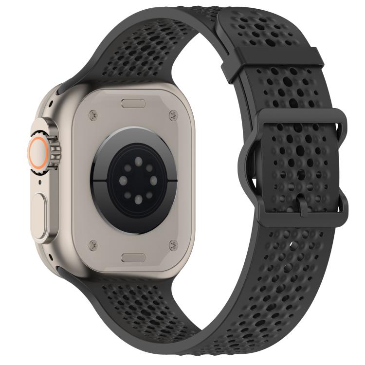For Apple Watch 46mm / 49mm / 45mm / 44mm Breathable Holes Silicone Watch Band(Black) by bashfashion