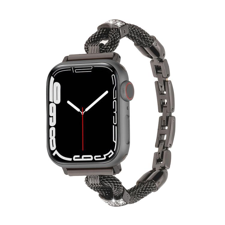 For Apple Watch 46mm / 49mm / 45mm / 44mm Copper Chain Diamonds Metal Watch Band(Black) by bashfashion