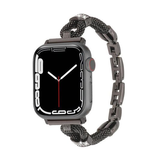 For Apple Watch 46mm / 49mm / 45mm / 44mm Copper Chain Diamonds Metal Watch Band(Black) by bashfashion