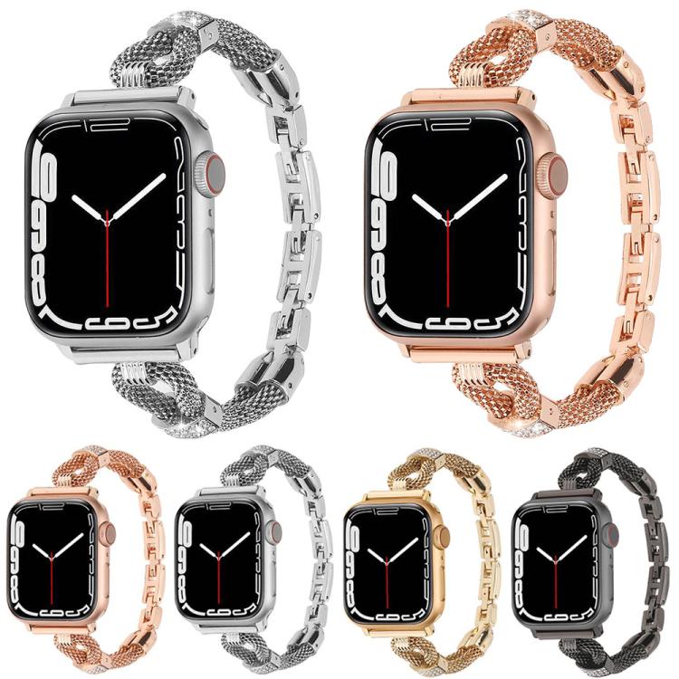 For Apple Watch 46mm / 49mm / 45mm / 44mm Copper Chain Diamonds Metal Watch Band(Black) by bashfashion
