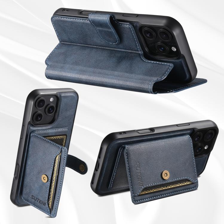 For iPhone 16 Suteni Q05S1 3-in-1 Detachable Wallet MagSafe Leather Phone Case(Blue) by Suteni