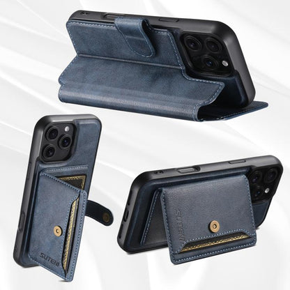 For iPhone 16 Suteni Q05S1 3-in-1 Detachable Wallet MagSafe Leather Phone Case(Blue) by Suteni