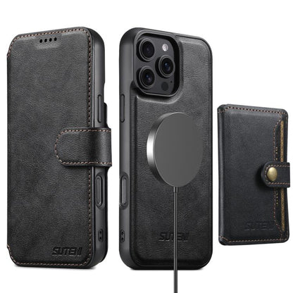 For iPhone 16 Pro Max Suteni Q05S1 3-in-1 Detachable Wallet MagSafe Leather Phone Case(Black) by Suteni