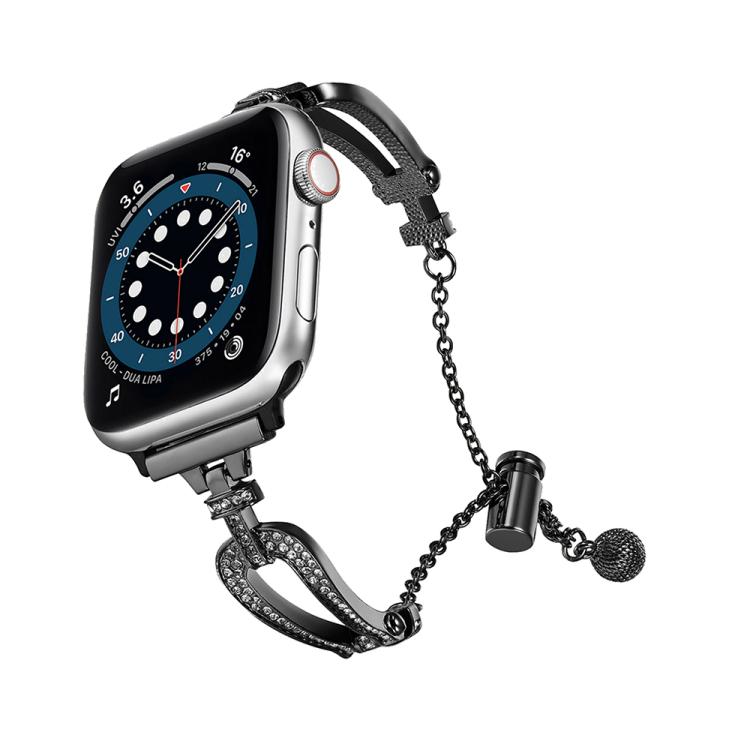 For Apple Watch 46mm / 49mm / 45mm / 44mm U-Shaped Diamond Bracelet Zinc Alloy Watch Band(Black) by bashfashion