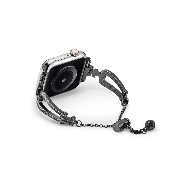 For Apple Watch 46mm / 49mm / 45mm / 44mm U-Shaped Diamond Bracelet Zinc Alloy Watch Band(Black) by bashfashion